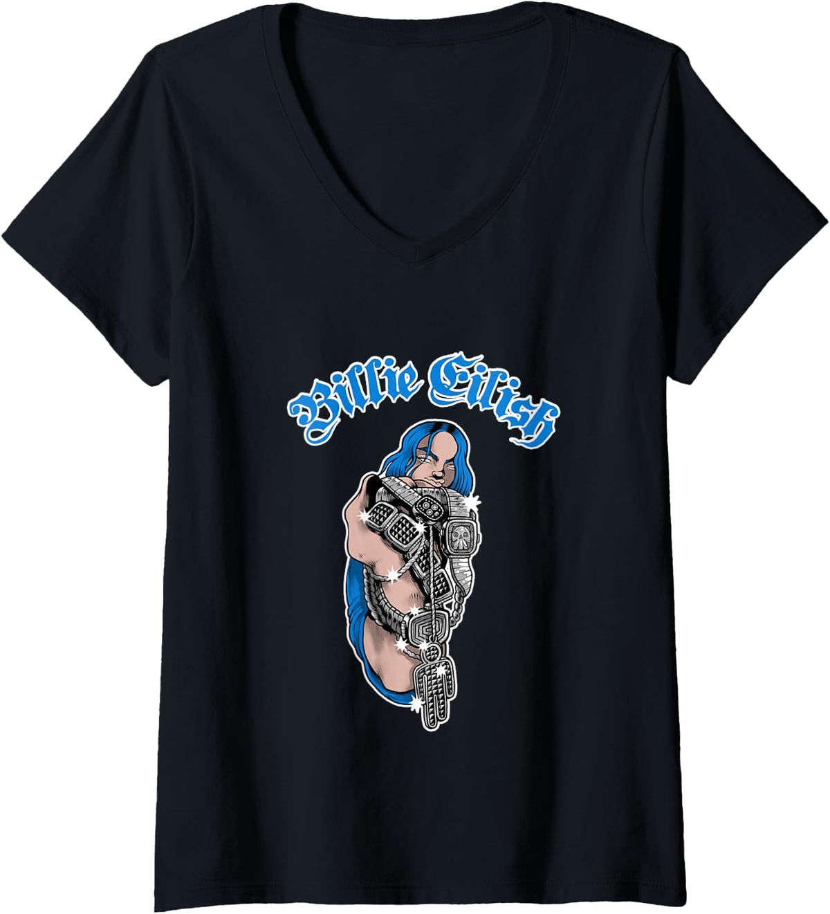 Womens Billie Eilish Official Bling V-Neck T-Shirt